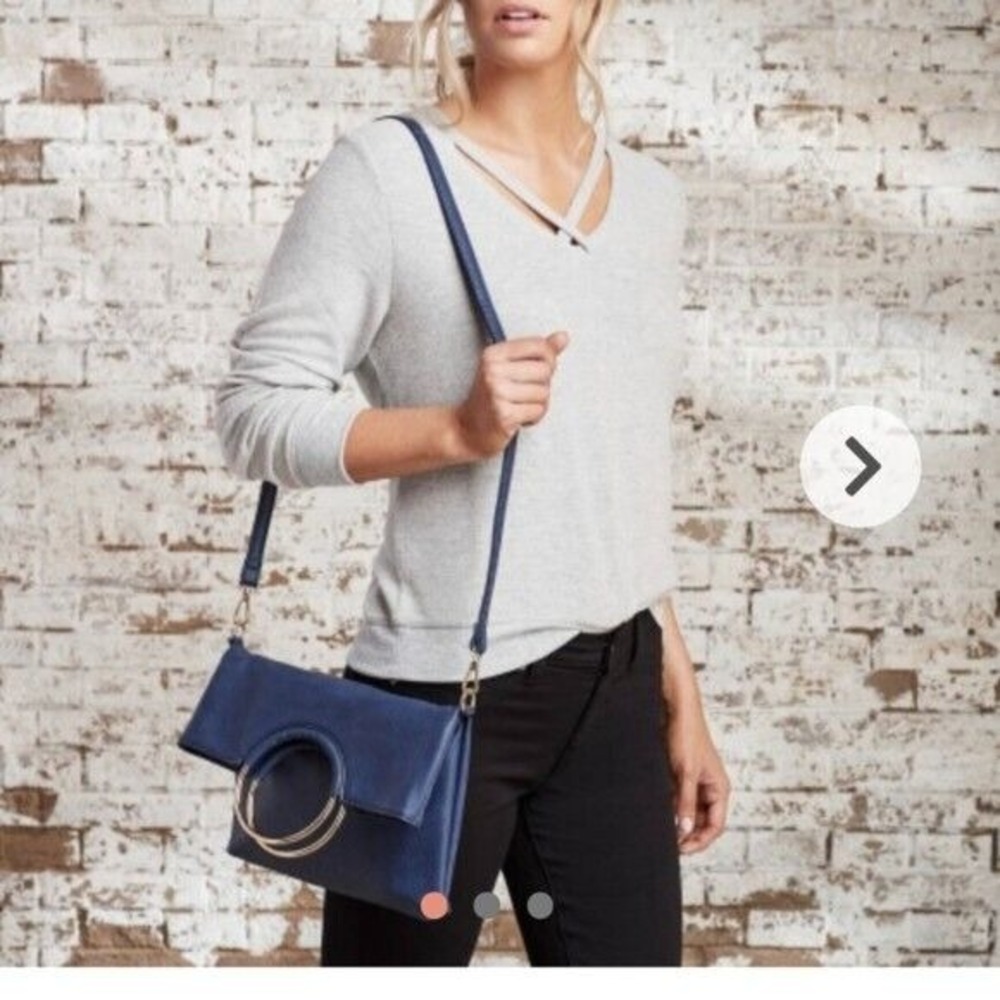 Sondra Roberts Inner Circle Clutch Square‎ Crossbody Navy Blue Purse - Picture 15 of 15